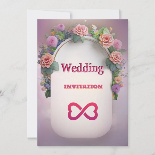 Bröllbjudan till Blommigten för lyx-Rosa på konstm Inbjudningar (Framsida)