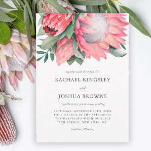 Bröllbjudan till Blommigten kung Protea Watercolor Inbjudningar