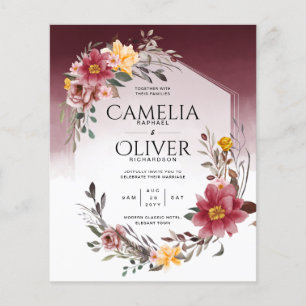 Bröllbjudan till Blommigten LeahG Burgundy Gult  Flygblad