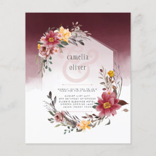 Bröllbjudan till Blommigten LeahG Burgundy Gult  Flygblad