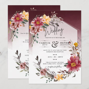 Bröllbjudan till Blommigten LeahG Burgundy Gult Inbjudningar