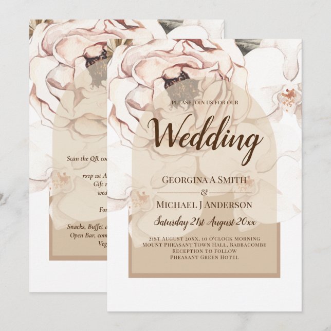 Bröllbjudan till Blommigten LeahG  Rosa Champagne Inbjudningar (Fram/baksida)