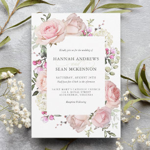 Bröllbjudan till Blommigten rosa ros Feminine Inbjudningar