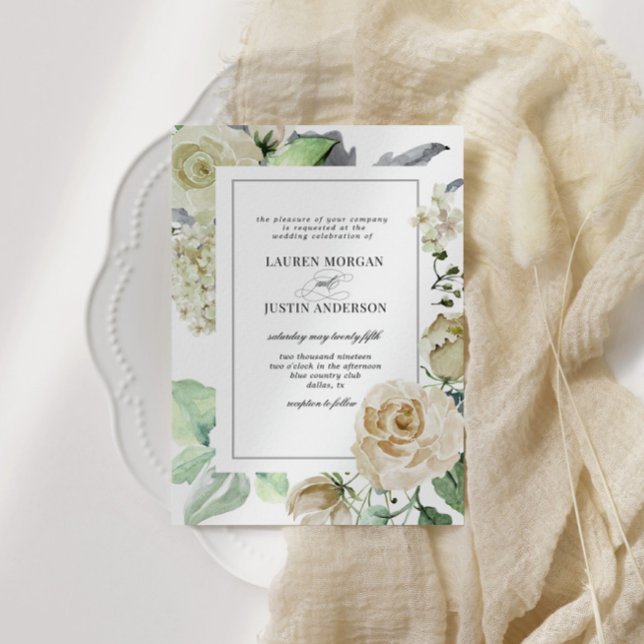 Bröllbjudan till Blommigten Vår Cream Garden  Inbjudningar (Skapare uppladdad)