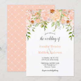 Bröllbjudan till Blommigten Watercolor Peach Ro  Inbjudningar