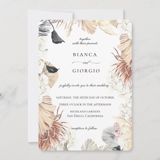 Bröllbjudan till Bohemian Jungle Foliage Ram Inbjudningar (Framsida)