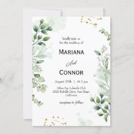 Bröllbjudan till botaniskt grönt vattenfärgsbröllo inbjudningar