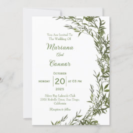 Bröllbjudan till botaniskt grönt vattenfärgsbröllo inbjudningar