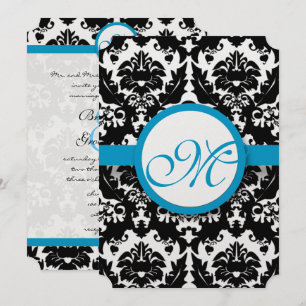 Bröllbjudan till Bright Aqua Damask Heart Swirls Inbjudningar