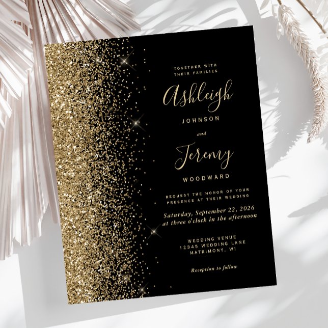 Bröllbjudan till Bröllopet i Svarta Guld Glitter K (Skapare uppladdad)