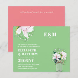 Bröllbjudan till BUDGET Blommigt Rosa Magnolias Gr