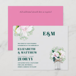 Bröllbjudan till BUDGET Blommigt Rosa Magnolias Gr