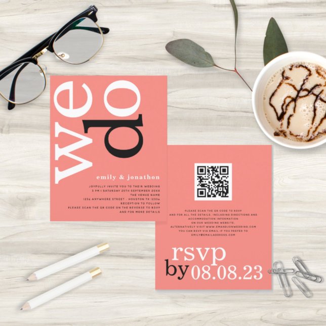Bröllbjudan till BUDGET Coral Ro Text QR-kod QR (Skapare uppladdad)