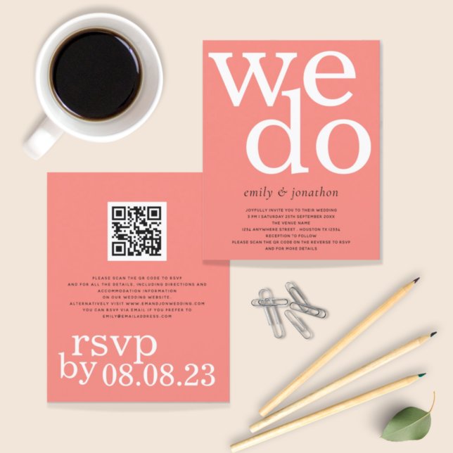 Bröllbjudan till BUDGET Coral Ro Text QR-kod QR (Skapare uppladdad)