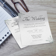 Bröllbjudan till budgetbröllop för eukalyptus Gree