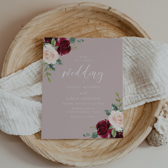 Bröllbjudan till budgetbröllop i Burgundy Dusty Ro (Skapare uppladdad)