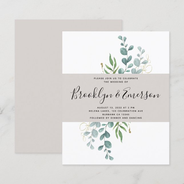 Bröllbjudan till BUDGETEN Eucalyptus Avslappnad  (Fram/baksida)