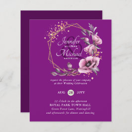 Bröllbjudan till BUDGETEN Lila Guld Blommigt