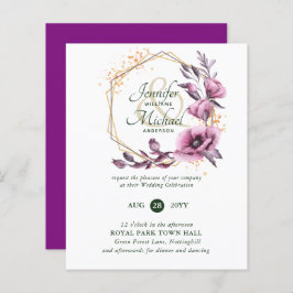 Bröllbjudan till BUDGETEN Lila Guld Blommigt