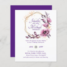 Bröllbjudan till BUDGETEN Lila Guld Blommigt