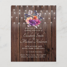 Bröllbjudan till BUDGETENS Lila Orange Blommigt  Flygblad