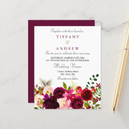 Bröllbjudan till Burgundy Red Vin Blommigt Budget