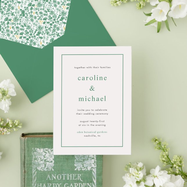 Bröllbjudan till chic Grönt Ditzy Blommigt-bröllop Inbjudningar (Green and white ditzy floral garden chic wedding invitation.)