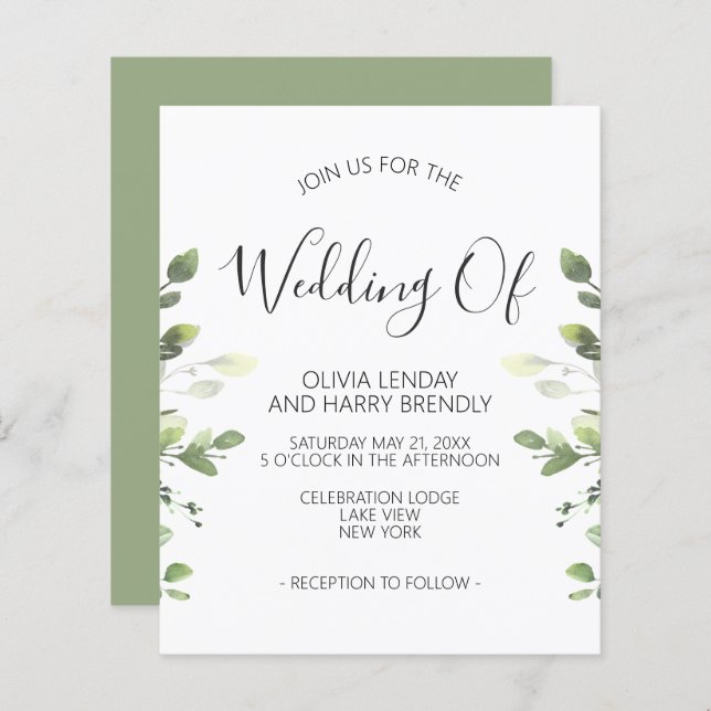 Bröllbjudan till Chicen Eucalyptus Greenery Weddin (Fram/baksida)