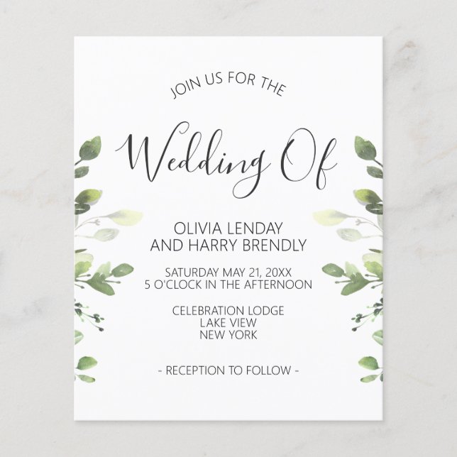 Bröllbjudan till Chicen Eucalyptus Greenery Weddin (Framsida)