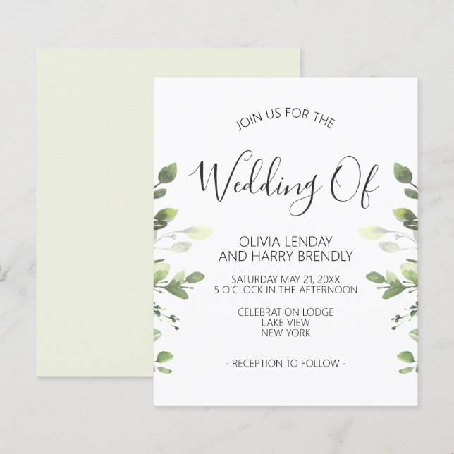Bröllbjudan till Chicen Eucalyptus Greenery Weddin (Fram/baksida)