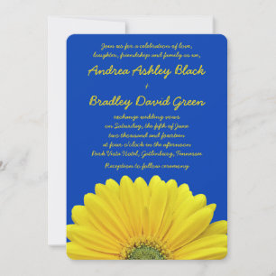 Bröllbjudan till Cobalt Blue Gult Gerber Daisy Brö Inbjudningar