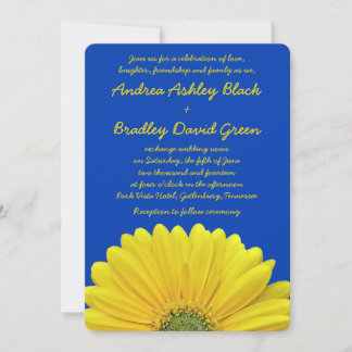 Bröllbjudan till Cobalt Blue Gult Gerber Daisy Brö Inbjudningar