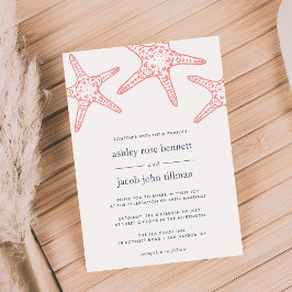 Bröllbjudan till Coral & Navy Starfish Wedding Inbjudningar