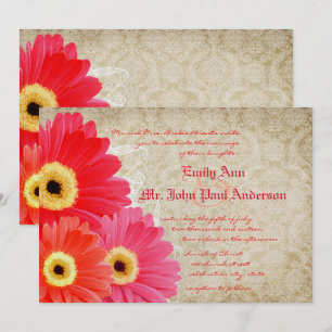 Bröllbjudan till Coral Orange Rosa Gerber Daisy W Inbjudningar