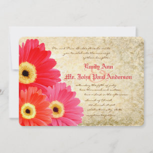 Bröllbjudan till Coral Orange Rosa Gerber Daisy W Inbjudningar
