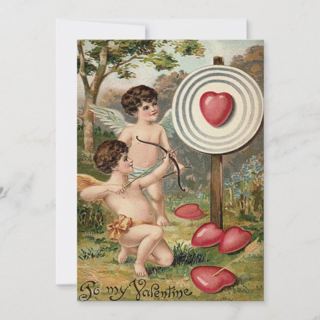 Bröllbjudan till Cupid Heart Bow Arrow-målet Inbjudningar (Framsida)