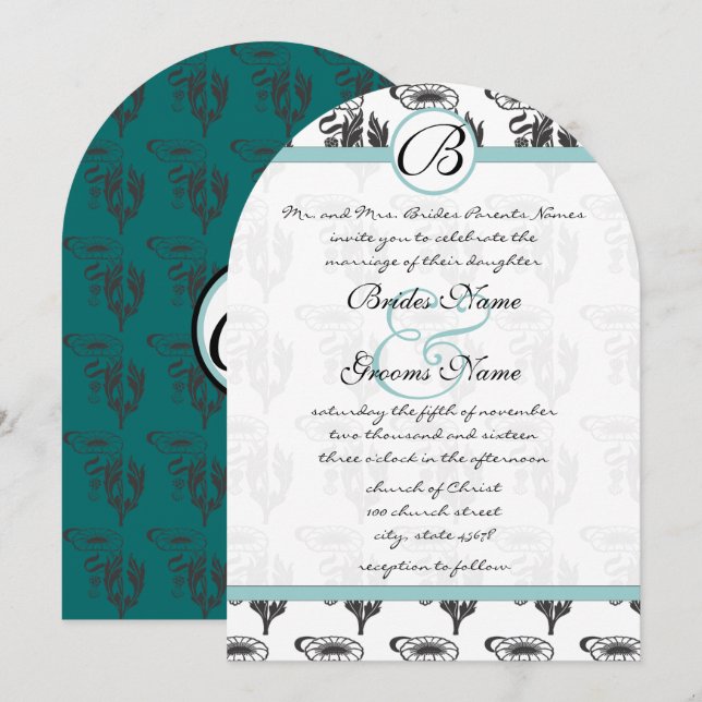 Bröllbjudan till Daisyn Art nouveau Art Deco Inbjudningar (Fram/baksida)