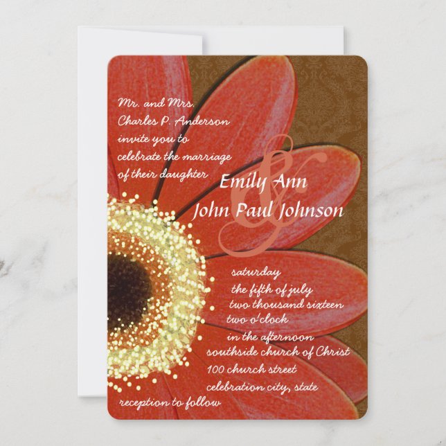 Bröllbjudan till Daisyn Guld Metallic Gerber  Wedd Inbjudningar (Framsida)