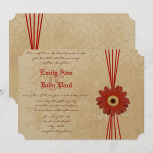 Bröllbjudan till Damask Orange Gerber Daisy-bröllo Inbjudningar