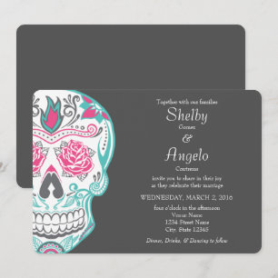 Bröllbjudan till Day of the dead Sugar Skull-bröll Inbjudningar