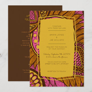 Bröllbjudan till den afrikanska Ankara Rosa Blommi Inbjudningar