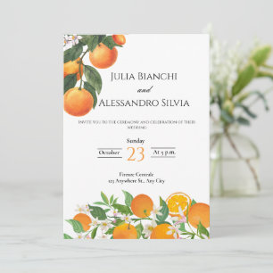 Bröllbjudan till den italienska Citrus Orange Blom Inbjudningar