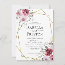 Bröllbjudan till Dusty Ro Burgundy Guld Blommigt-b