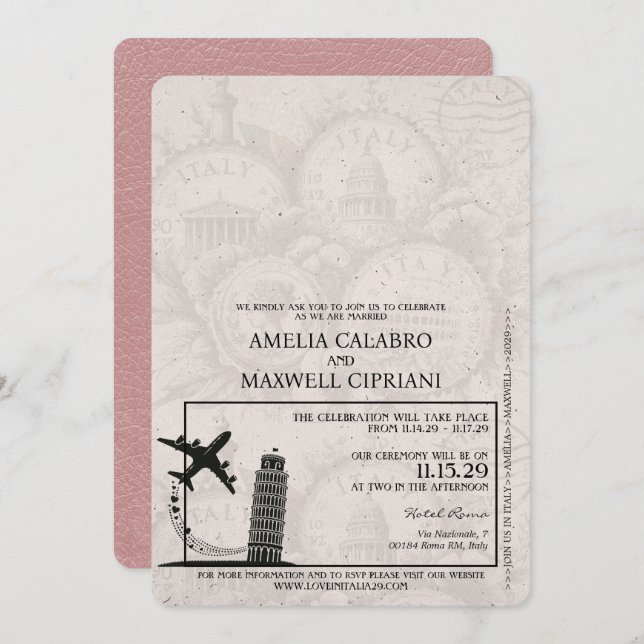 Bröllbjudan till Dusty Ro Italien-pass Inbjudningar (Fram/baksida)