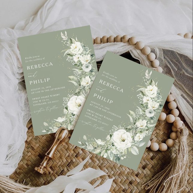 Bröllbjudan till Dusty Sage Grönt Wedding Inbjudningar (Skapare uppladdad)