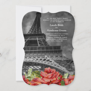 Bröllbjudan till Eiffel Torn Vintage Blommigt Inbjudningar