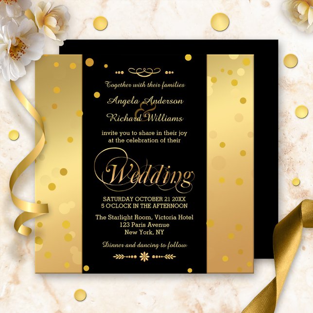 Bröllbjudan till elegant Black and Guld Confetti-b Inbjudningar (Skapare uppladdad)