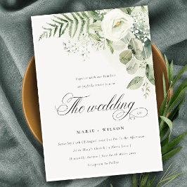 Bröllbjudan till elegant Fern Greenery White Blomm Tack Kort