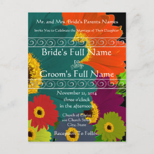 Bröllbjudan till elegant Gerber Daisy Wedding Inbjudan Vykort