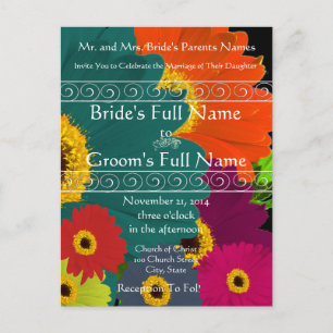 Bröllbjudan till elegant Gerber Daisy Wedding Inbjudan Vykort